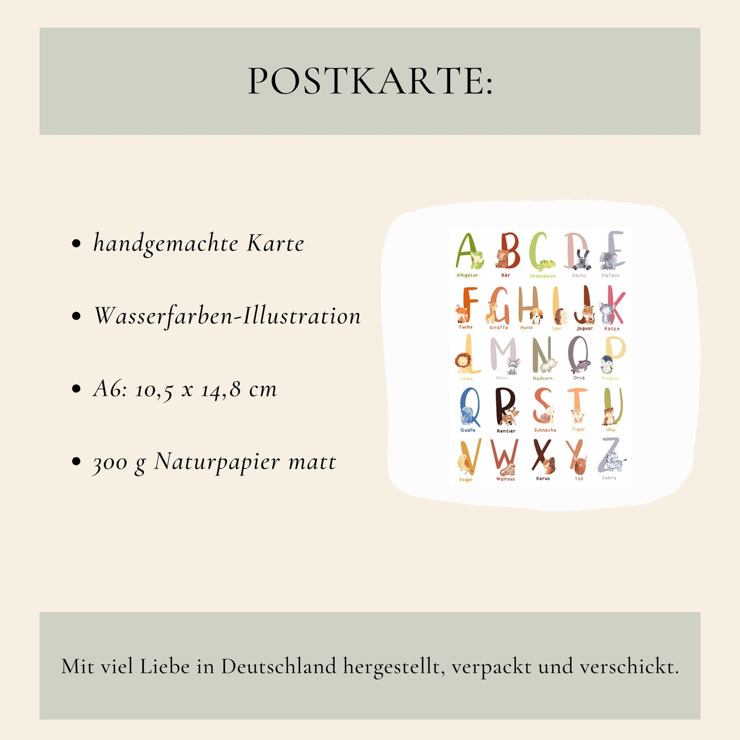Karte Einschulung – Tier Alphabet