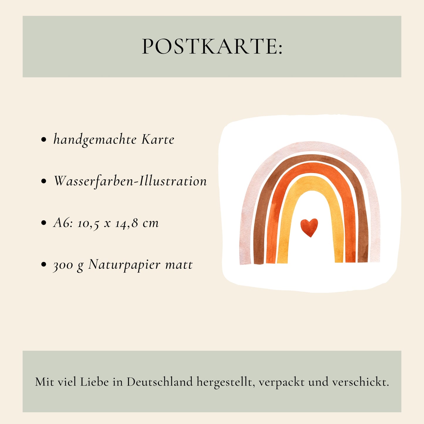 Personalisierte Geburtskarte Regenbogen & Herz A6 mit handgefertigter Wasserfarben-Illustration, 300g Naturpapier, matt. Perfekt als Glückwunschkarte zur Geburt, personalisierbar mit Namen.