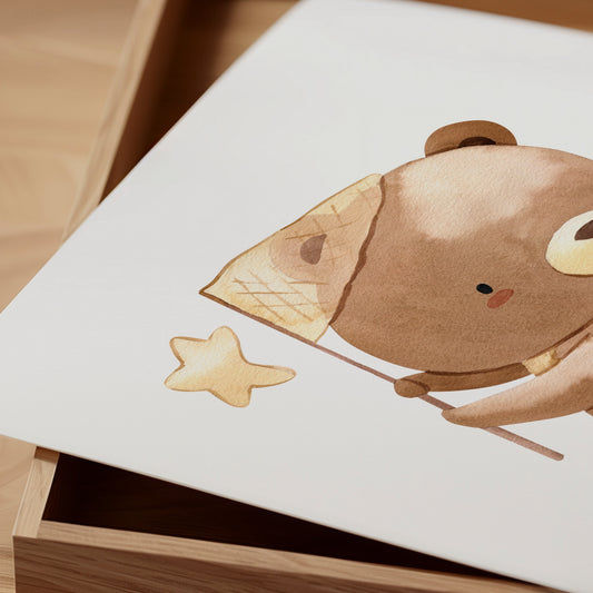 Kinderbild Kinderposter Bär fängt Sterne, A4 & A3 Poster, Kinderzimmer, Kinderbilder Tiere, Deko Babyzimmer Wanddekoration, Baby Geschenk Geburt, Einrichtung Kinderzimmer