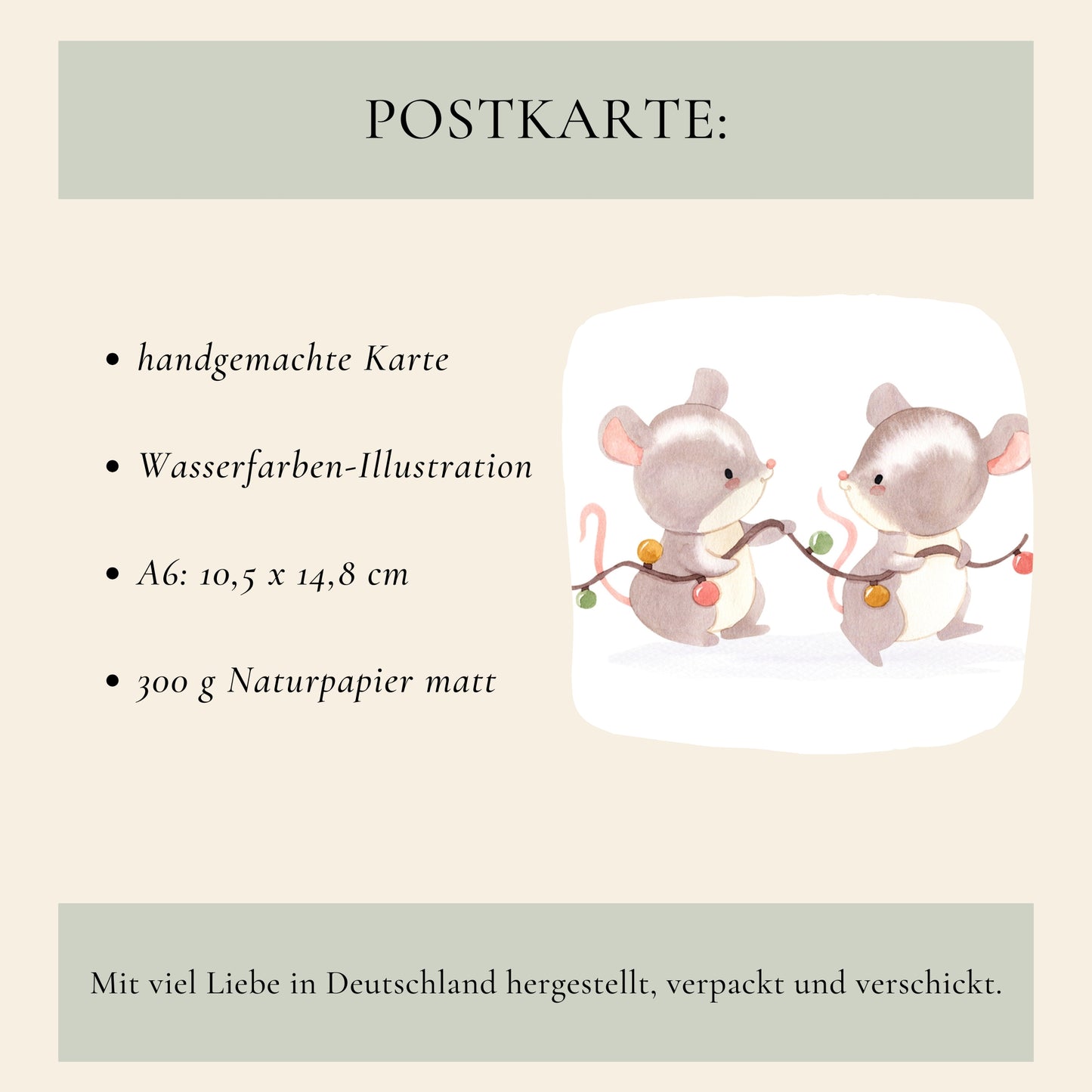 Weihnachtskarte Mäuse & Lichterkette