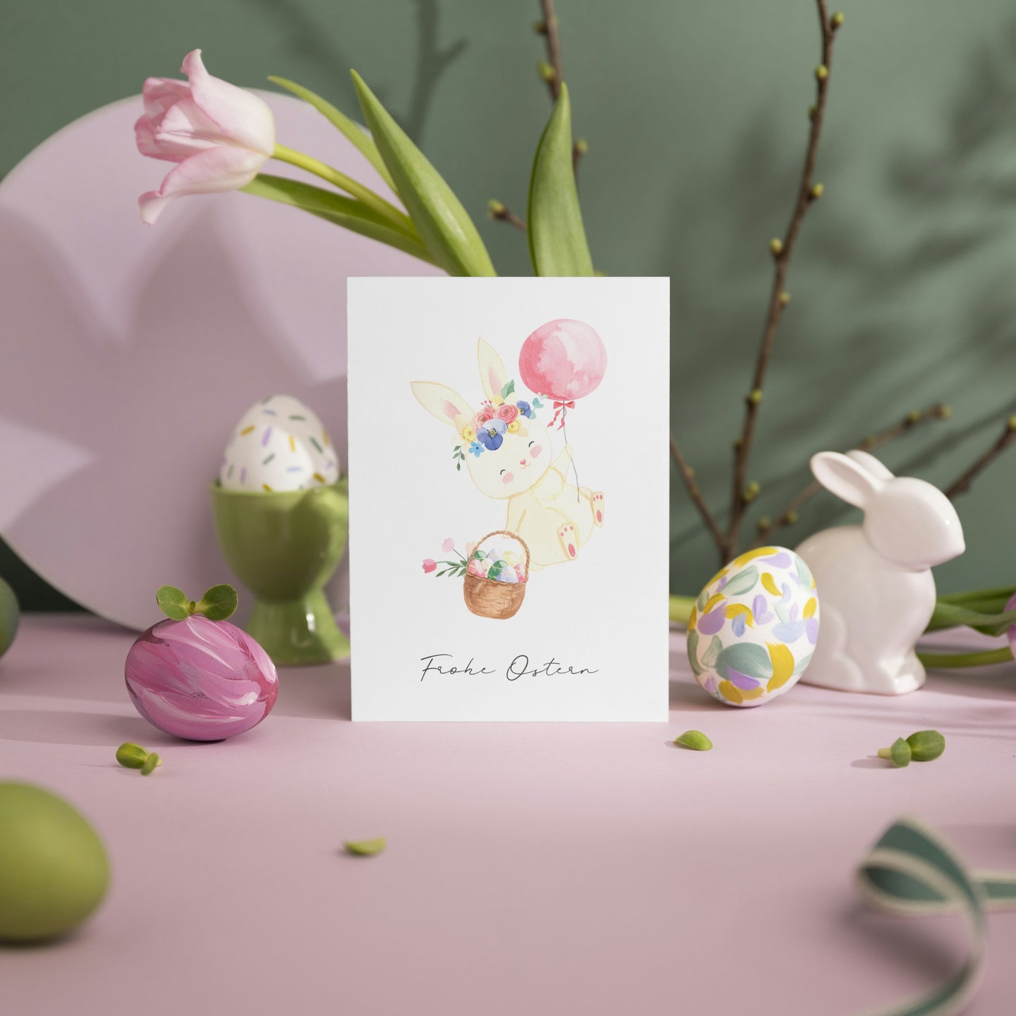 Osterkarte Hase & Osterkorb
