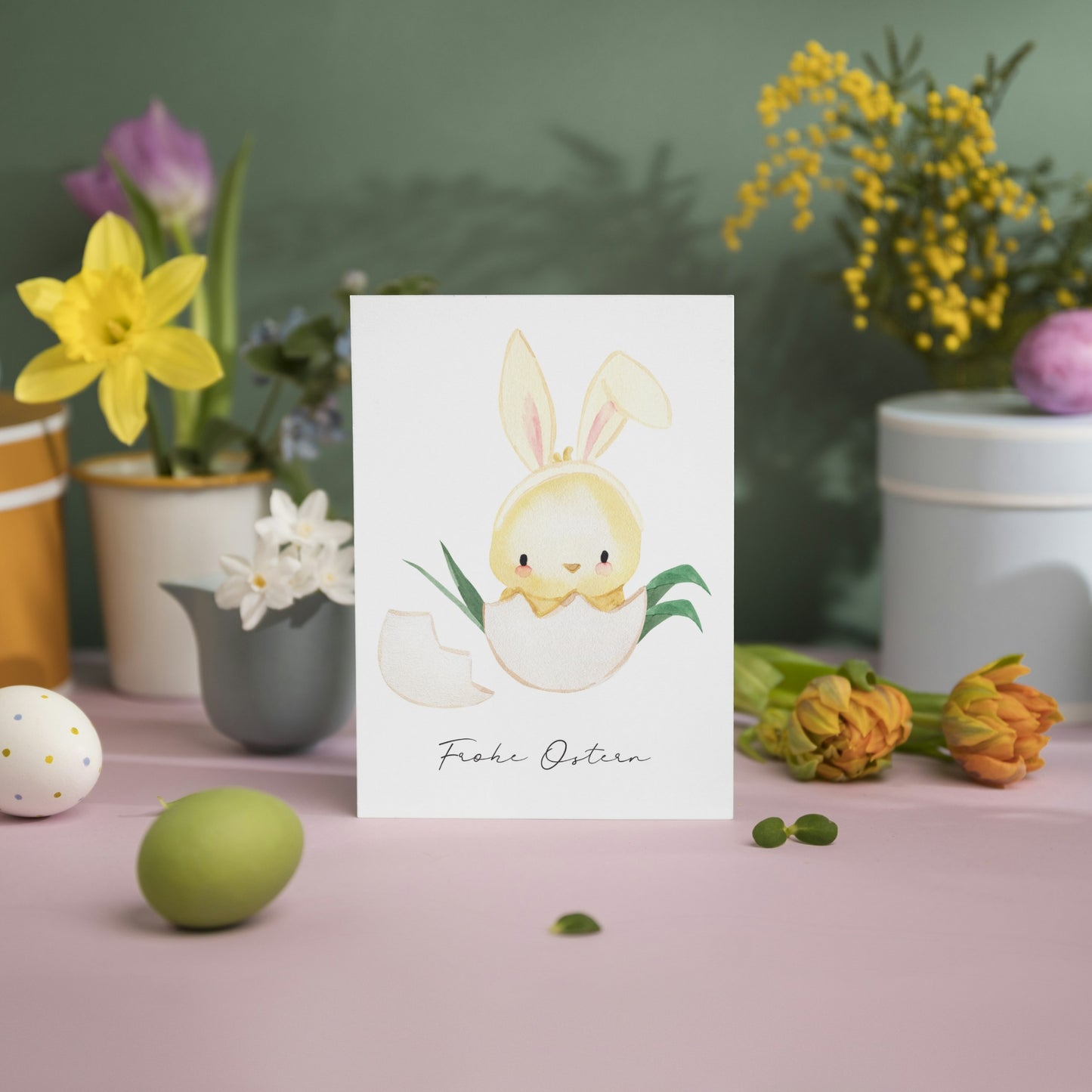 Osterkarte Küken mit Hasenohren
