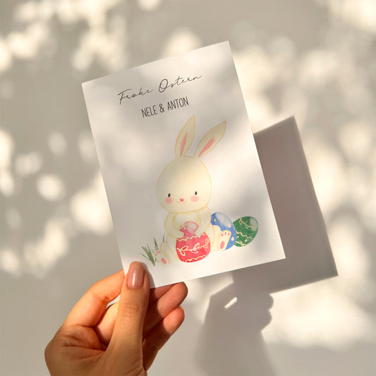 Personalisierte Osterkarte - Hase & Ostereier