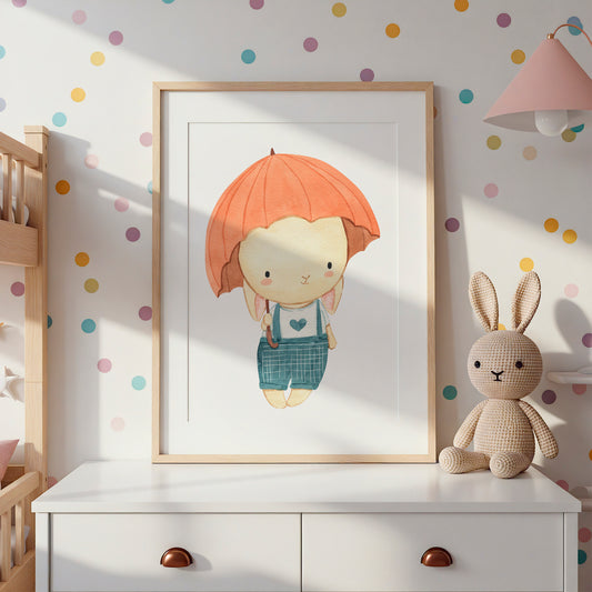 Hase mit Regenschirm Poster