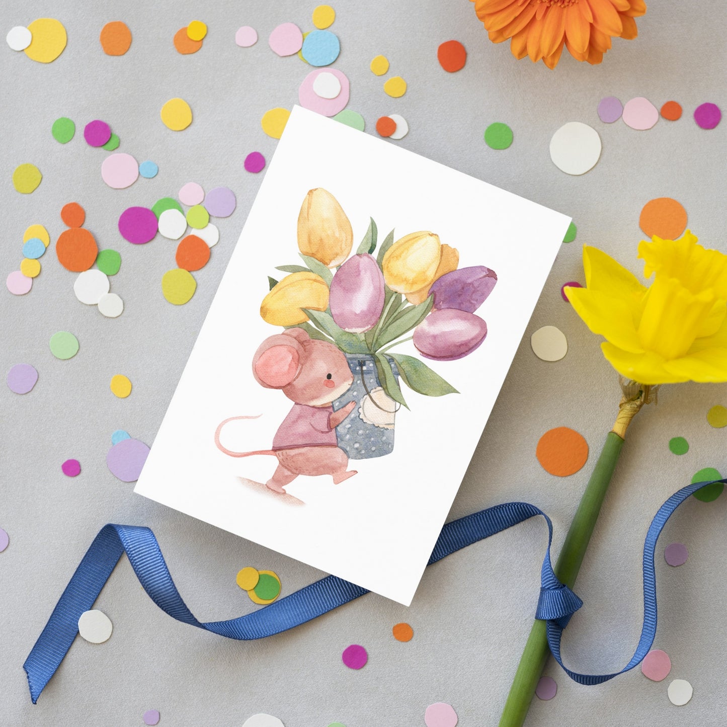 Karte Maus mit Tulpen