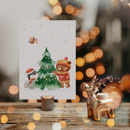 Weihnachtskarte Pinguin & Bär