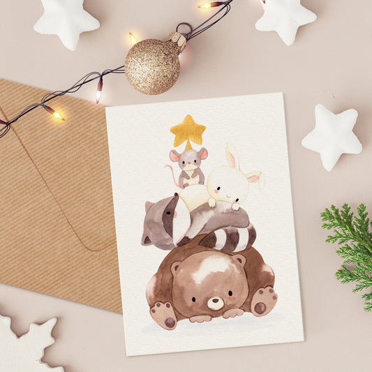 Weihnachtskarte Tierpyramide