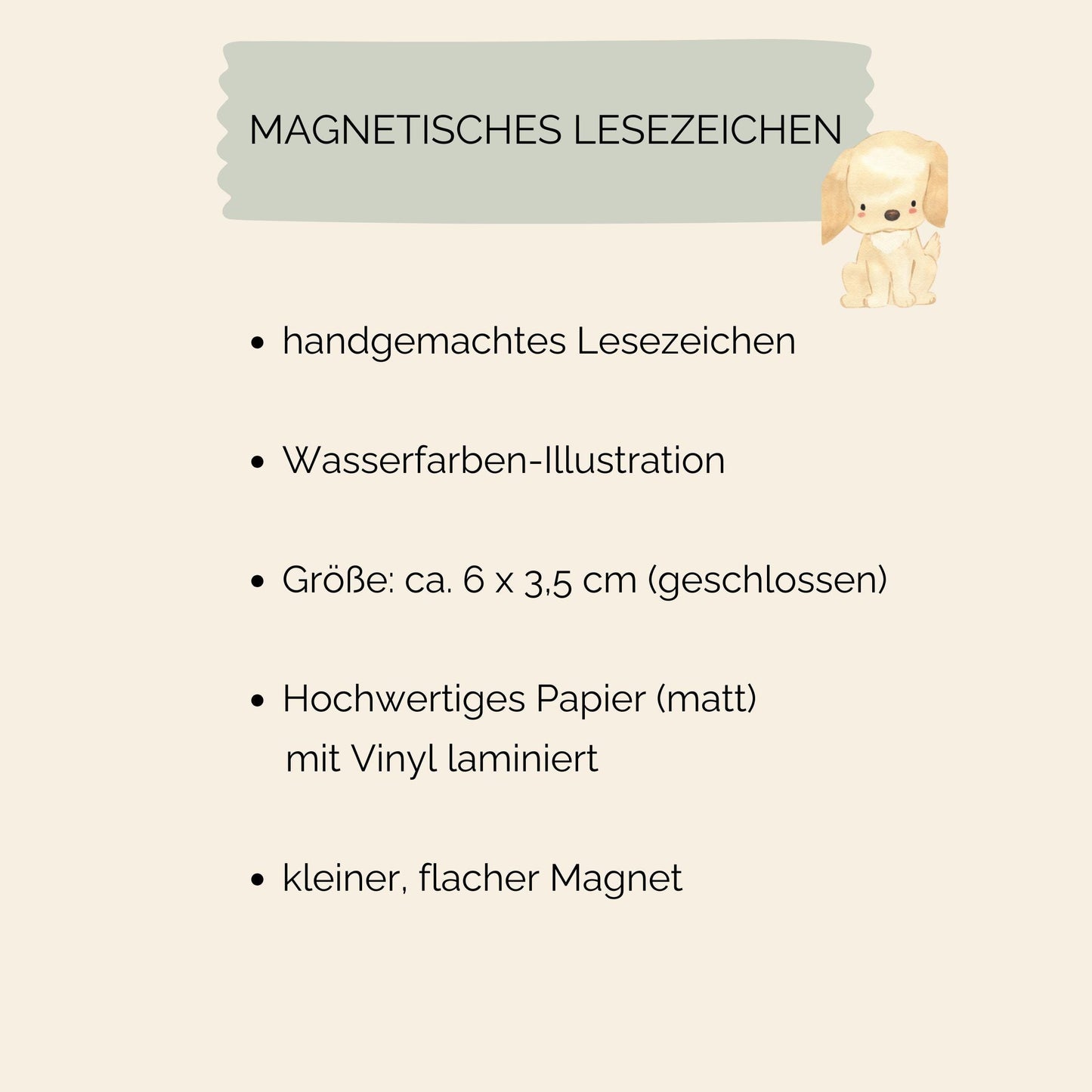 Magnetisches Lesezeichen Golden Retriever, handgemaltes Hundemotiv auf 200g Papier, versiegelt mit Vinyl, ideal für Buchliebhaber, Größe ca. 6 x 3,5 cm.