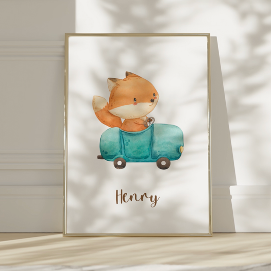 Personalisiertes Poster Fuchs & Rennauto