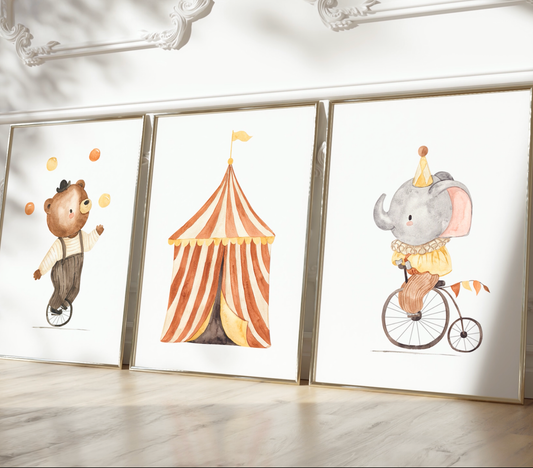 Kleine Zirkuswelt: Bär & Elefant – Poster 3er Set