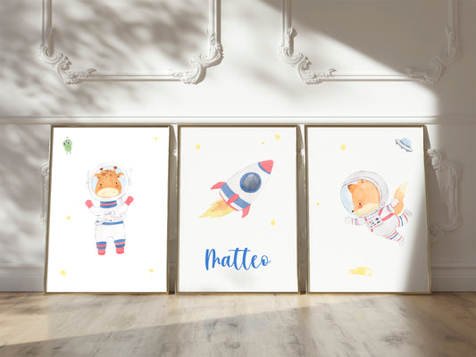 Weltraumabenteuer – personalisiertes Astronauten Poster 3er Set