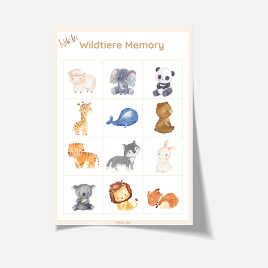 Kostenloser Download: Wildtiere Memory Spiel zum Ausdrucken