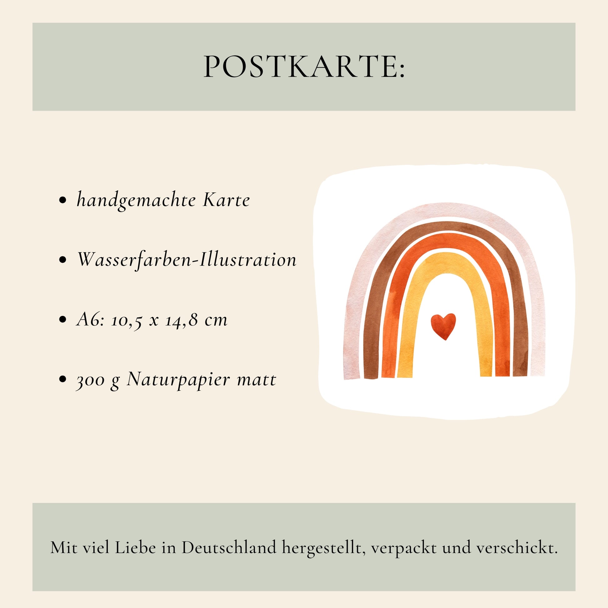 Personalisierte Geburtskarte Regenbogen & Herz A6 mit handgefertigter Wasserfarben-Illustration, 300g Naturpapier, matt. Perfekt als Glückwunschkarte zur Geburt, personalisierbar mit Namen.