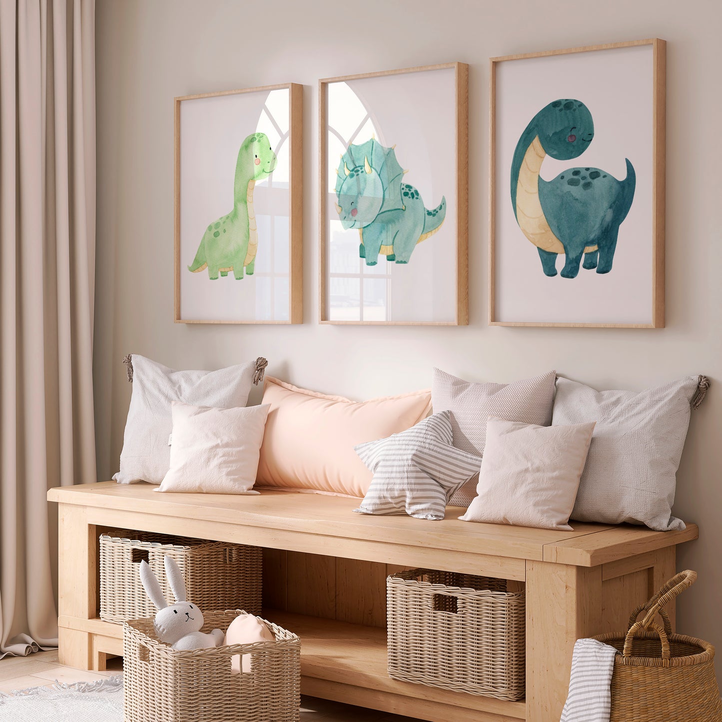 3er Poster Set Dinosaurier in Kinderzimmer – Illustration