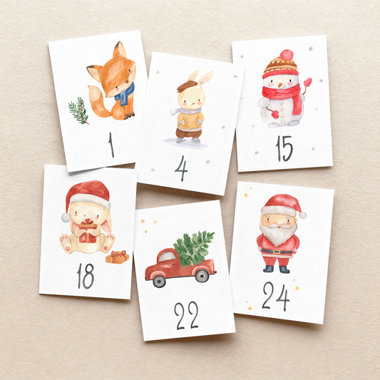 Adventskalender Karten: Zahlen 1-24