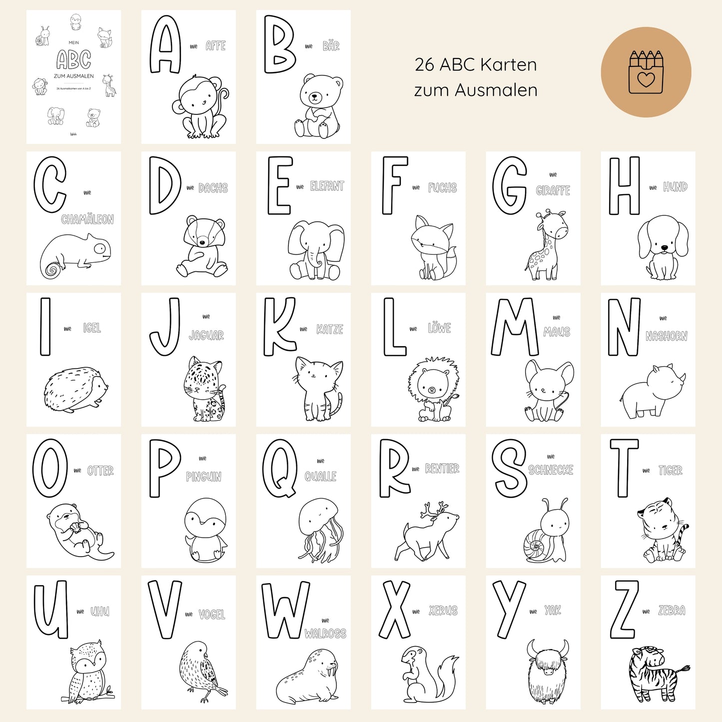 ABC Ausmalkarten Set