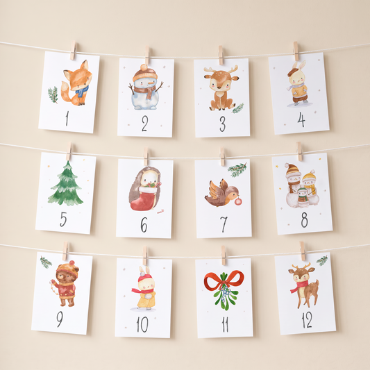 Adventskalender Karten: Zahlen 1-24