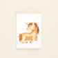 Poster Einhorn Boho A4 & A3: Detailreiche handgezeichnete Einhorn Illustration im Aquarellstil auf hochwertigem, mattem 300g Naturpapier, ideal für Kinderzimmer. An Bildleiste