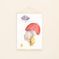 Poster Elefant mit Regenschirm A4 & A3 zeigt einen Elefanten und ein Entchen im Regen, ideal für Kinderzimmerdekoration, auf hochwertigem, mattem Naturpapier gedruckt.