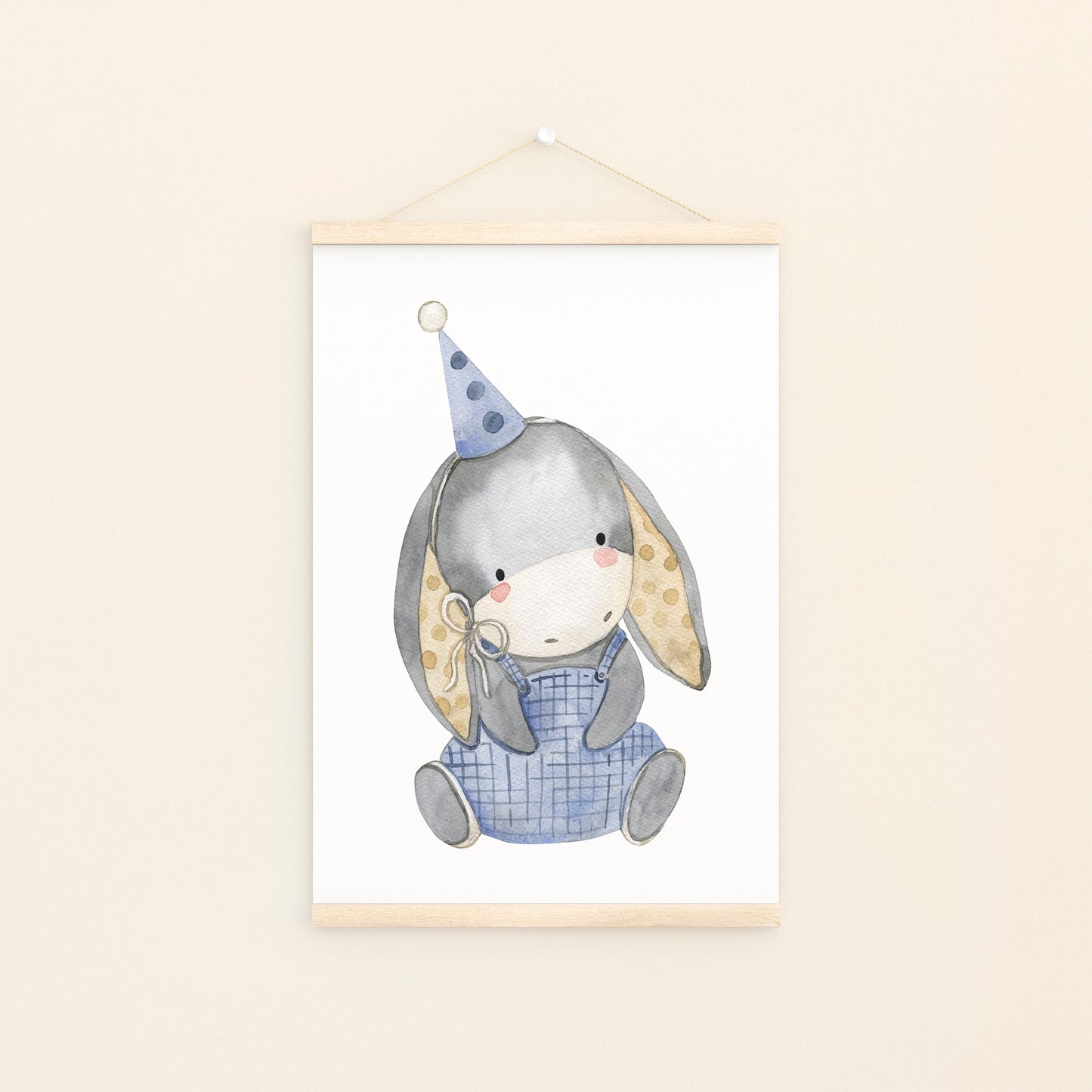 Poster Eselchen A4 & A3: Liebevoll gestaltetes Kinderzimmer-Poster mit detaillierter Esel-Illustration, gedruckt auf hochwertigem, mattem 300g Naturpapier. An Bildleiste