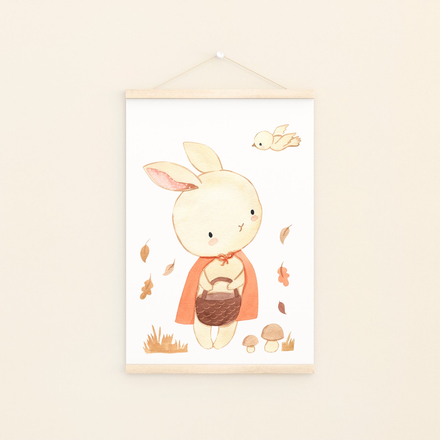 Poster Hase Rotkäppchen A4 & A3: Ein fröhliches Kinderzimmerposter aus stabilem, mattem Naturpapier, ideal als Geschenk oder Dekoration für kleine Träumer.