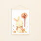 Poster Hase mit Tee & Herbstlaub in A4 und A3, ideal für Kinderzimmerdekoration. Gedruckt auf hochwertigem 300g Naturpapier, ohne Rahmen erhältlich.