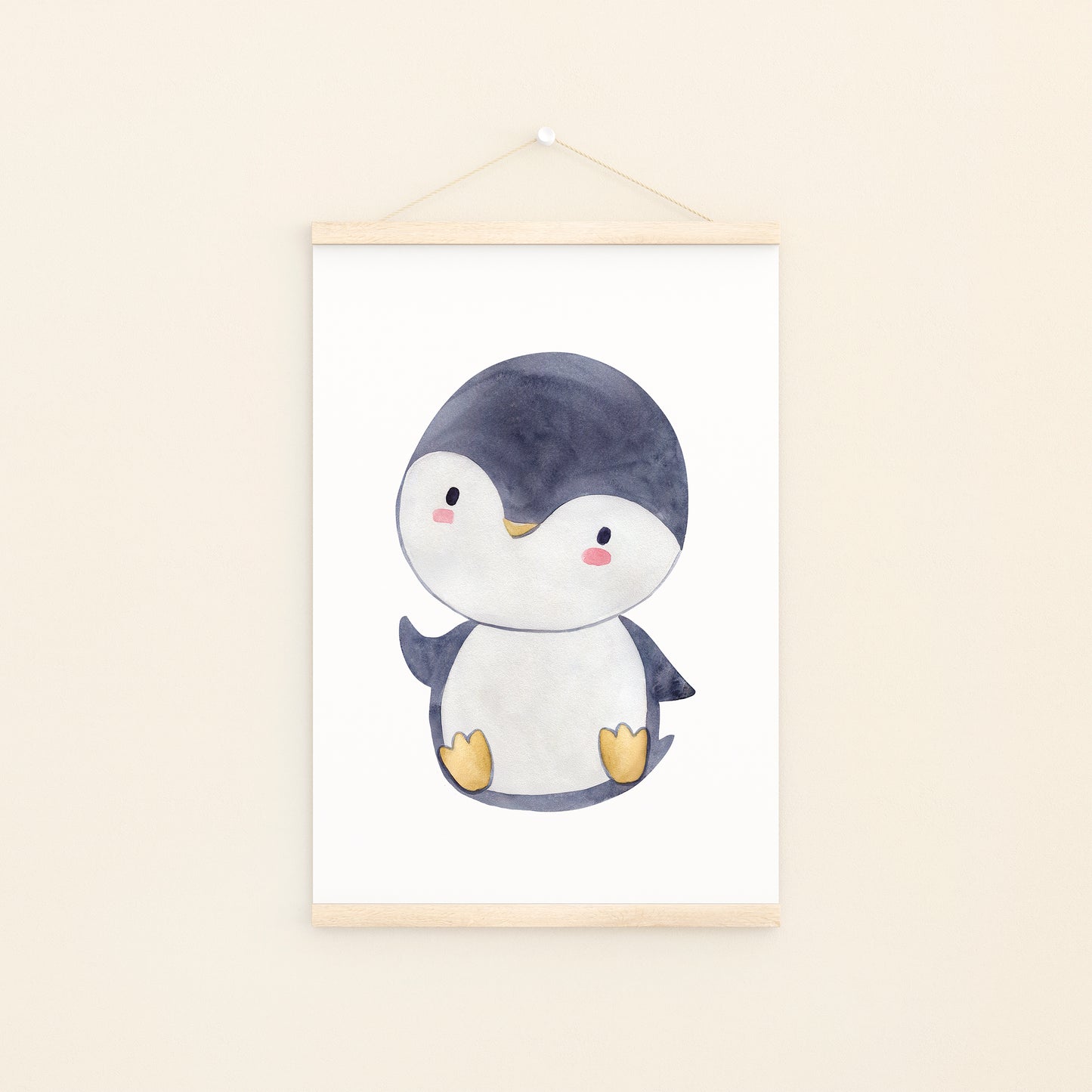 Poster Pinguin A4 & A3: Aquarellzeichnung eines niedlichen Pinguins, ideal für Kinderzimmerdekoration. Gedruckt auf hochwertigem, mattem 300g Naturpapier.