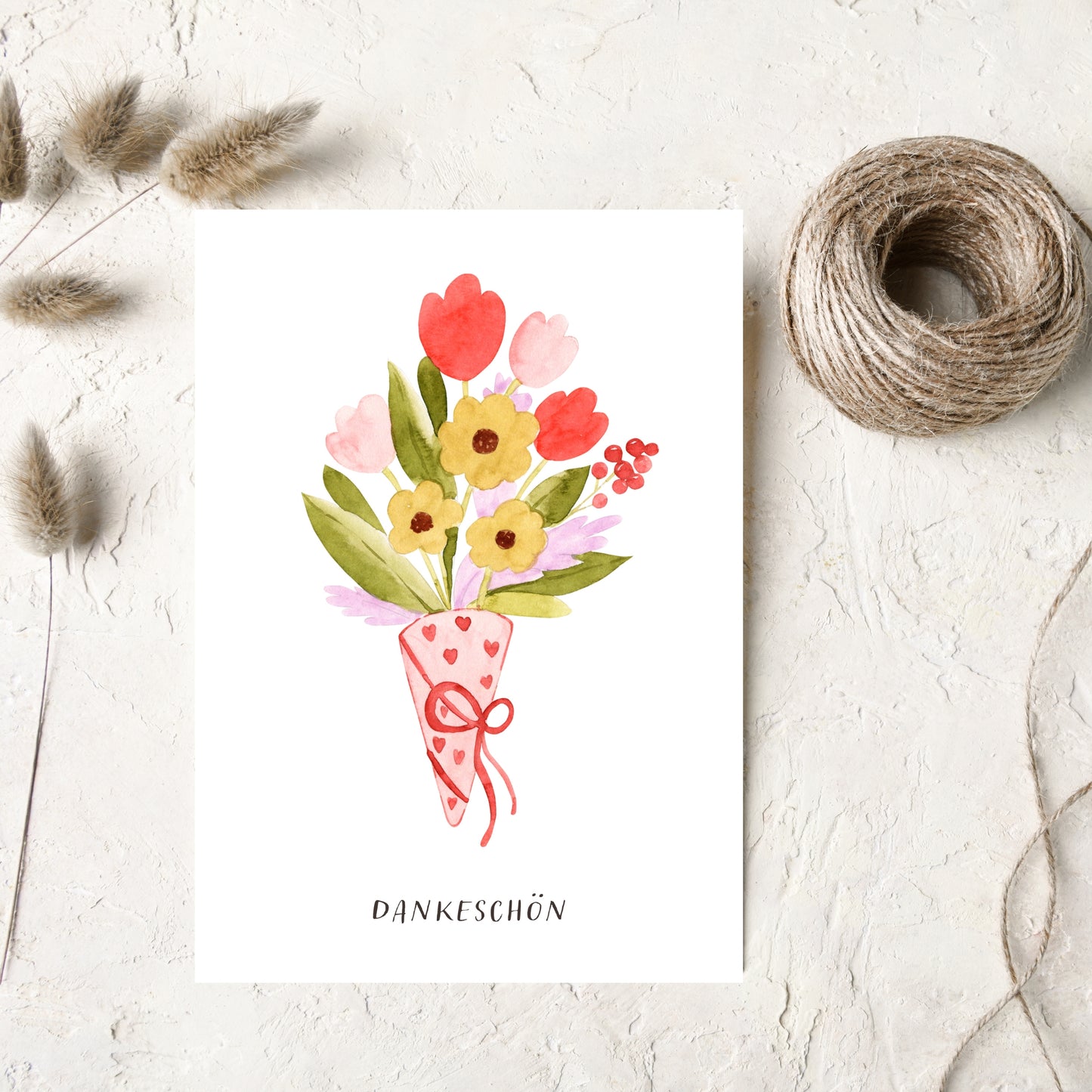 Kleine Dankeskarten mit Blumenstrauß – 10er Set