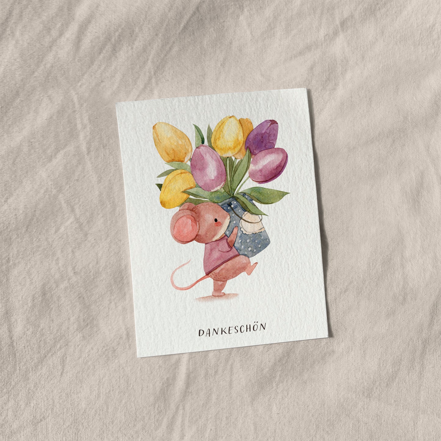Kleine Dankeskarten mit Maus und Tulpen – 10er Set