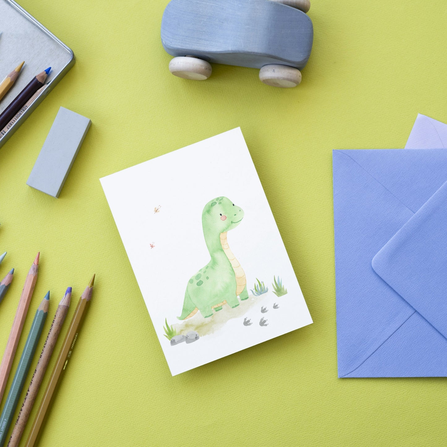 Dino Geschenkset – Karte, Lesezeichen & Sticker