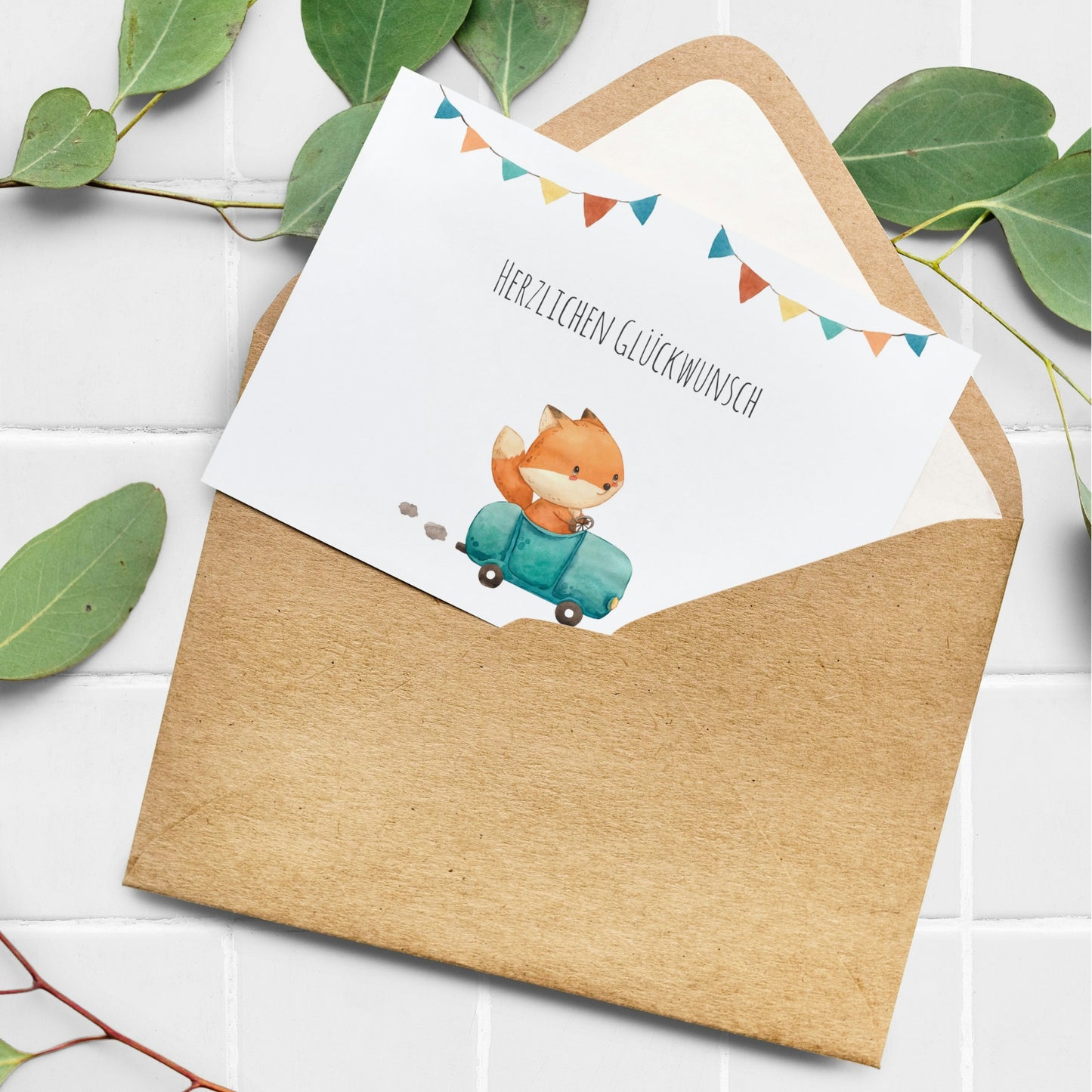 Karte Kindergeburtstag – Fuchs & Auto