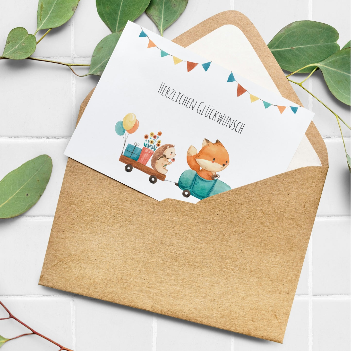 Karte Kindergeburtstag - Fuchs & Igel