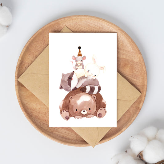 Karte Kindergeburtstag - Tierpyramide