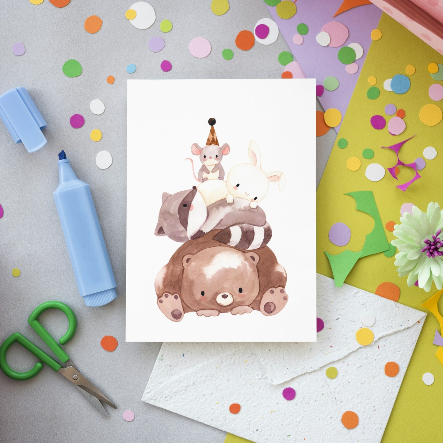 Karte Kindergeburtstag - Tierpyramide
