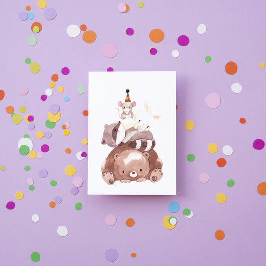 Karte Kindergeburtstag - Tierpyramide