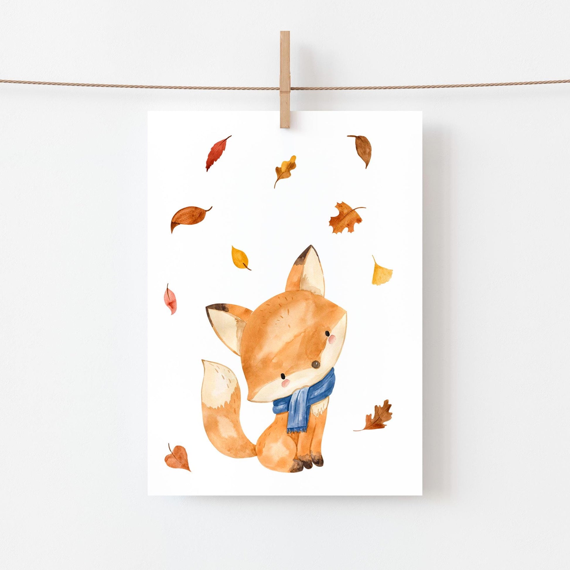 Postkarte Karte Fuchs & Herbstlaub A6 mit Aquarell-Fuchs im Schal und Herbstblättern auf hochwertigem Naturpapier. Ideal für Grüße oder Herbstdekoration.