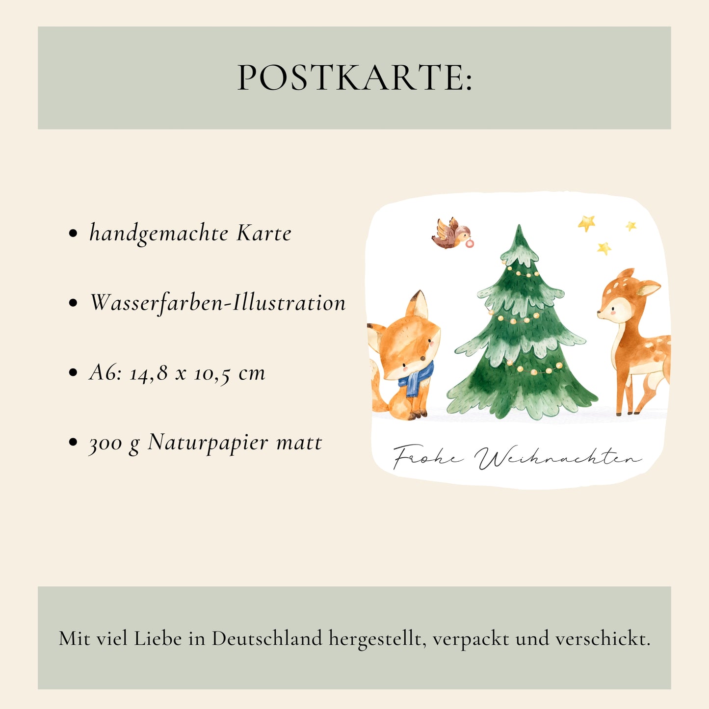 Weihnachtskarte Frohe Weihnachten - Waldtiere