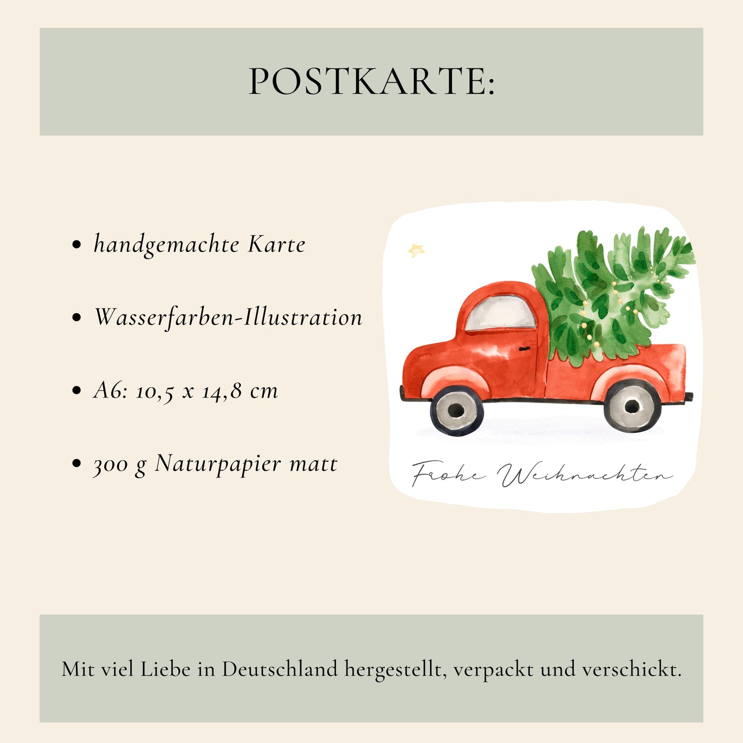 Weihnachtskarte Frohe Weihnachten - Auto & Weihnachtsbaum