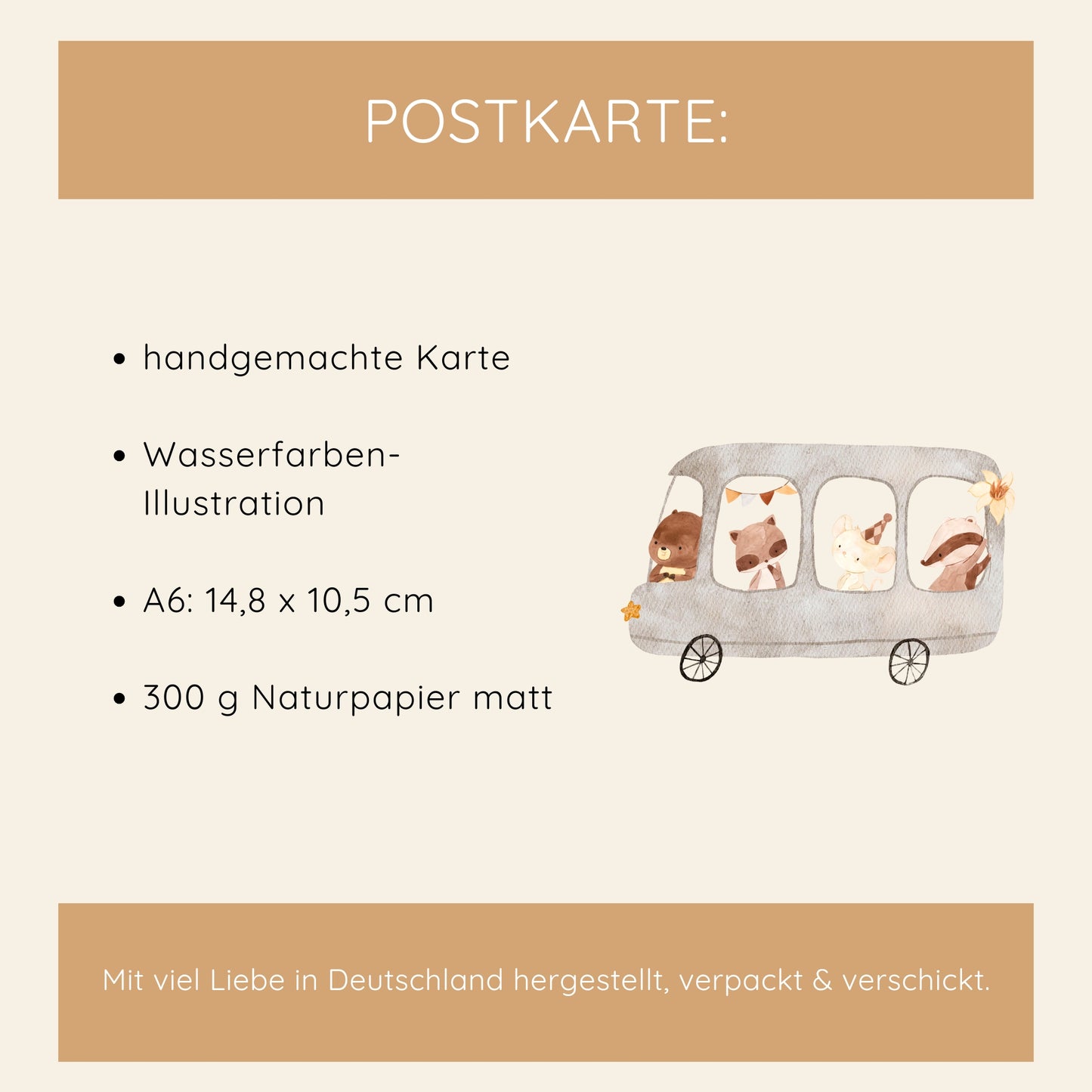 Karte Einschulung – Waldtiere & Schulbus