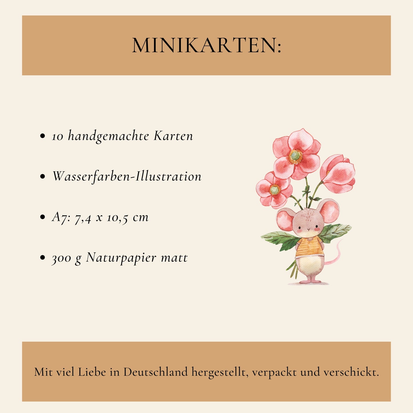 Kleine Dankeskarten mit Maus und Blumen – 10er Set