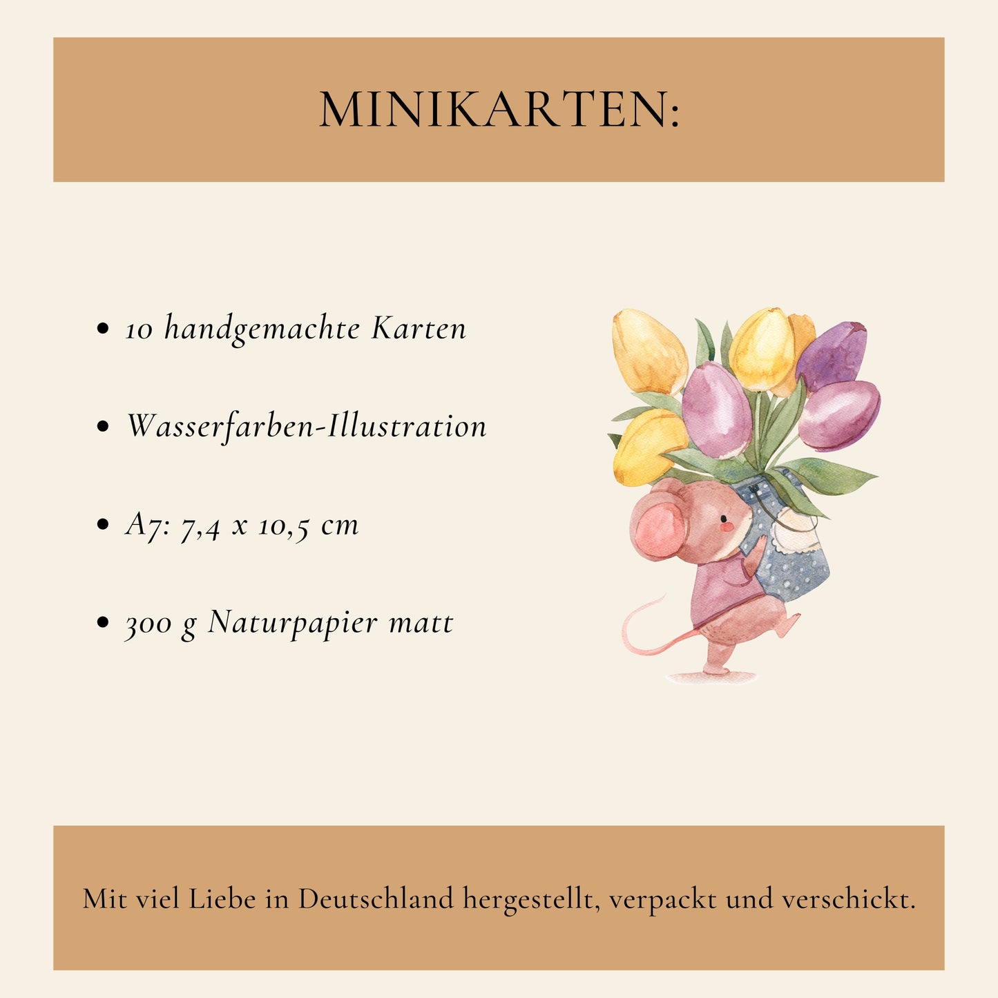 Kleine Dankeskarten mit Maus und Tulpen – 10er Set
