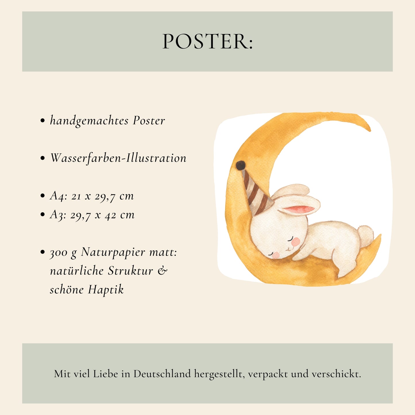 Schlafender Hase auf dem Mond Poster