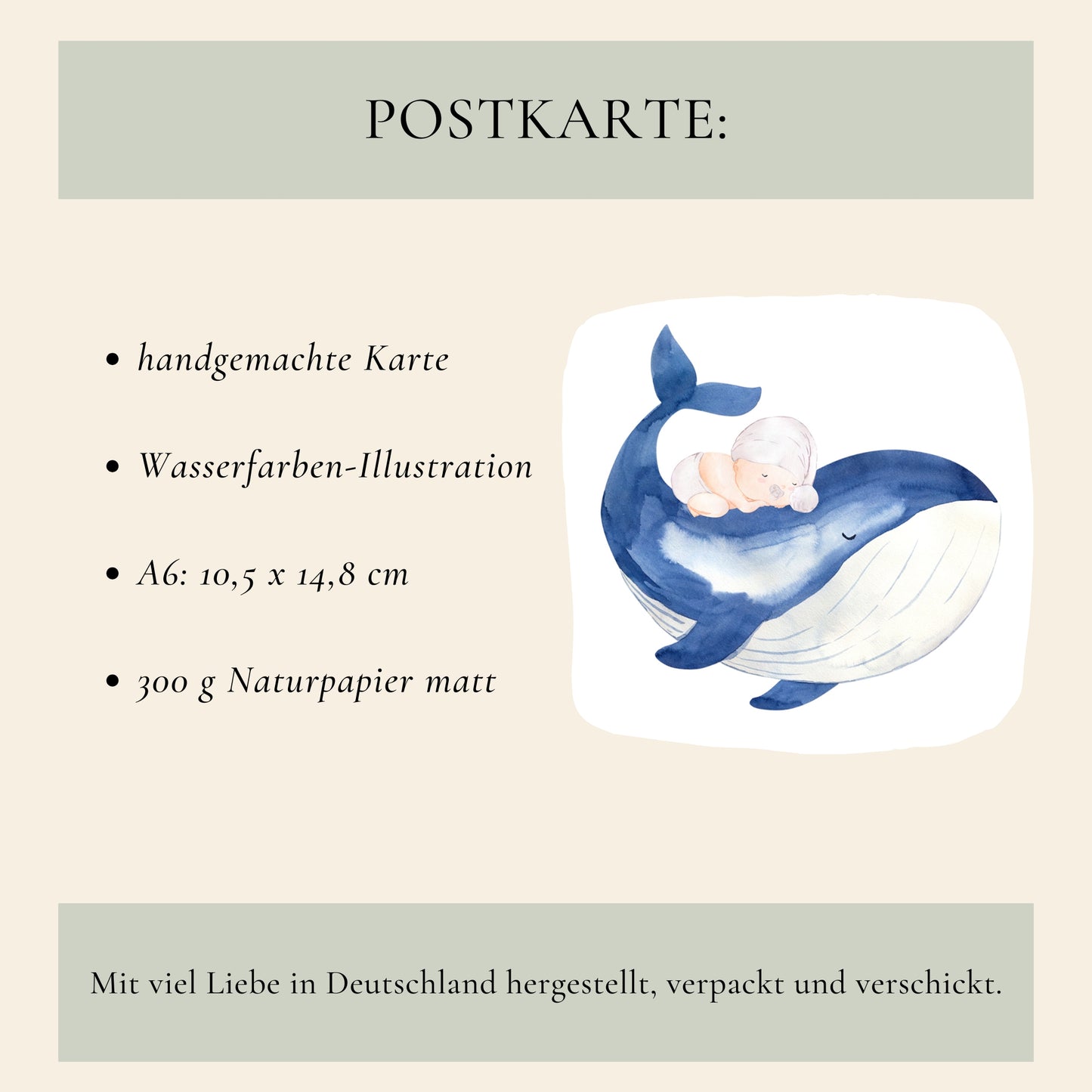 Personalisierte Geburtskarte - Baby & Wal