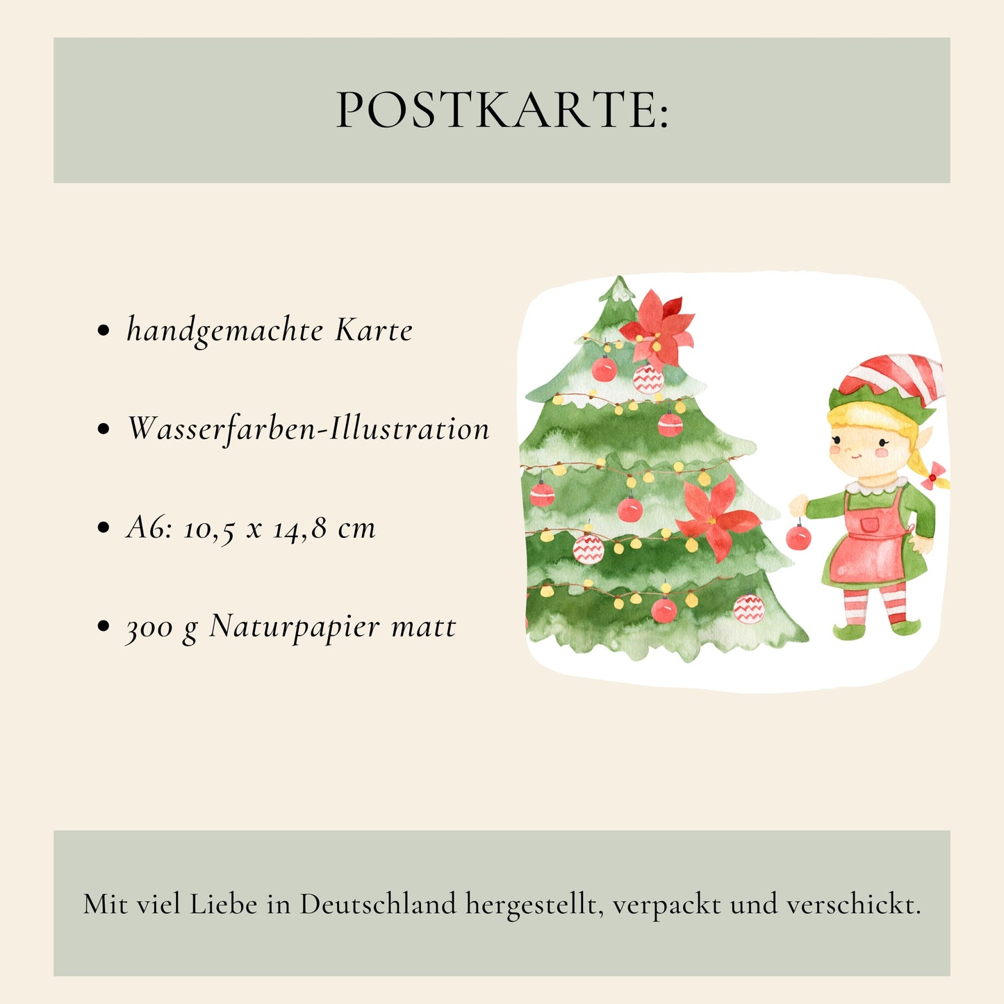 Weihnachtskarte Frohe Weihnachten - Elfen & Weihnachtsbaum