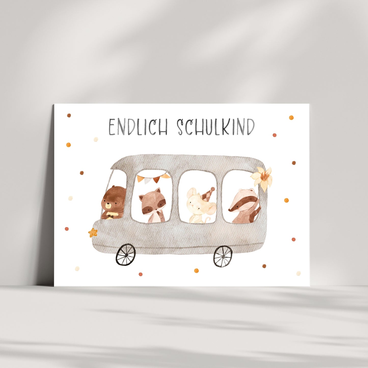 Karte Einschulung – Waldtiere & Schulbus
