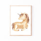 Poster Einhorn Boho A4 & A3: Detailreiche handgezeichnete Einhorn Illustration im Aquarellstil auf hochwertigem, mattem 300g Naturpapier, ideal für Kinderzimmer.