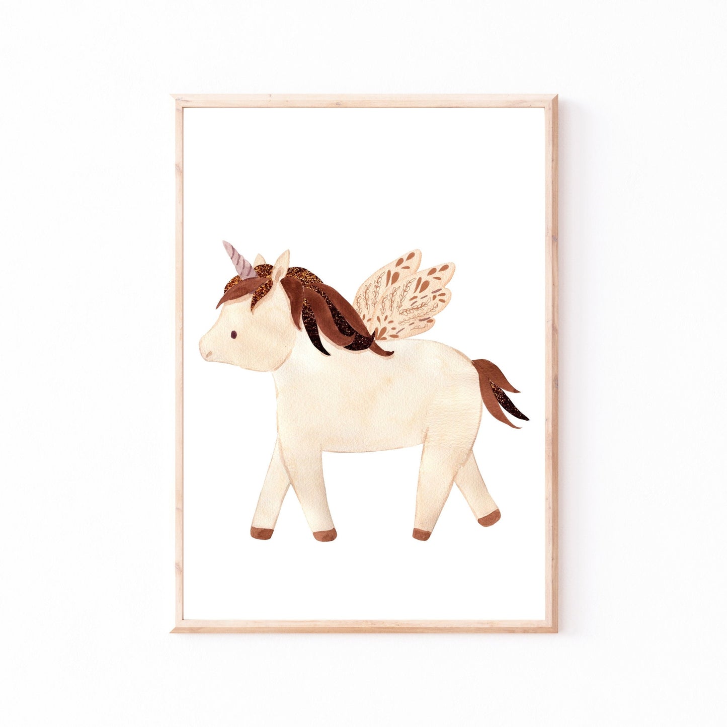 Poster Einhorn mit Flügeln A4 & A3: Detaillierte Illustration. Geflügeltes Einhorn, gedruckt auf hochwertigem 300g Naturpapier, perfekt für Kinderzimmer-Dekoration.