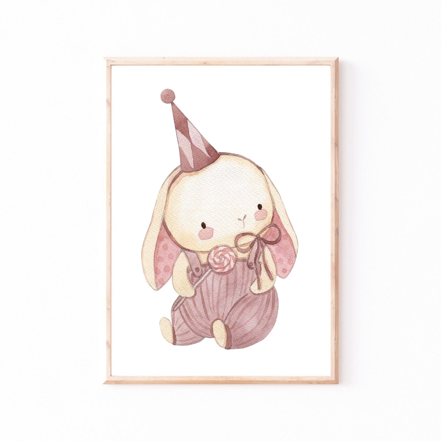 Poster Häschen A4 & A3: Ein handgemalter Aquarell Hase, ideal für das Kinderzimmer. Gedruckt auf hochwertigem, mattem 300g Naturpapier.