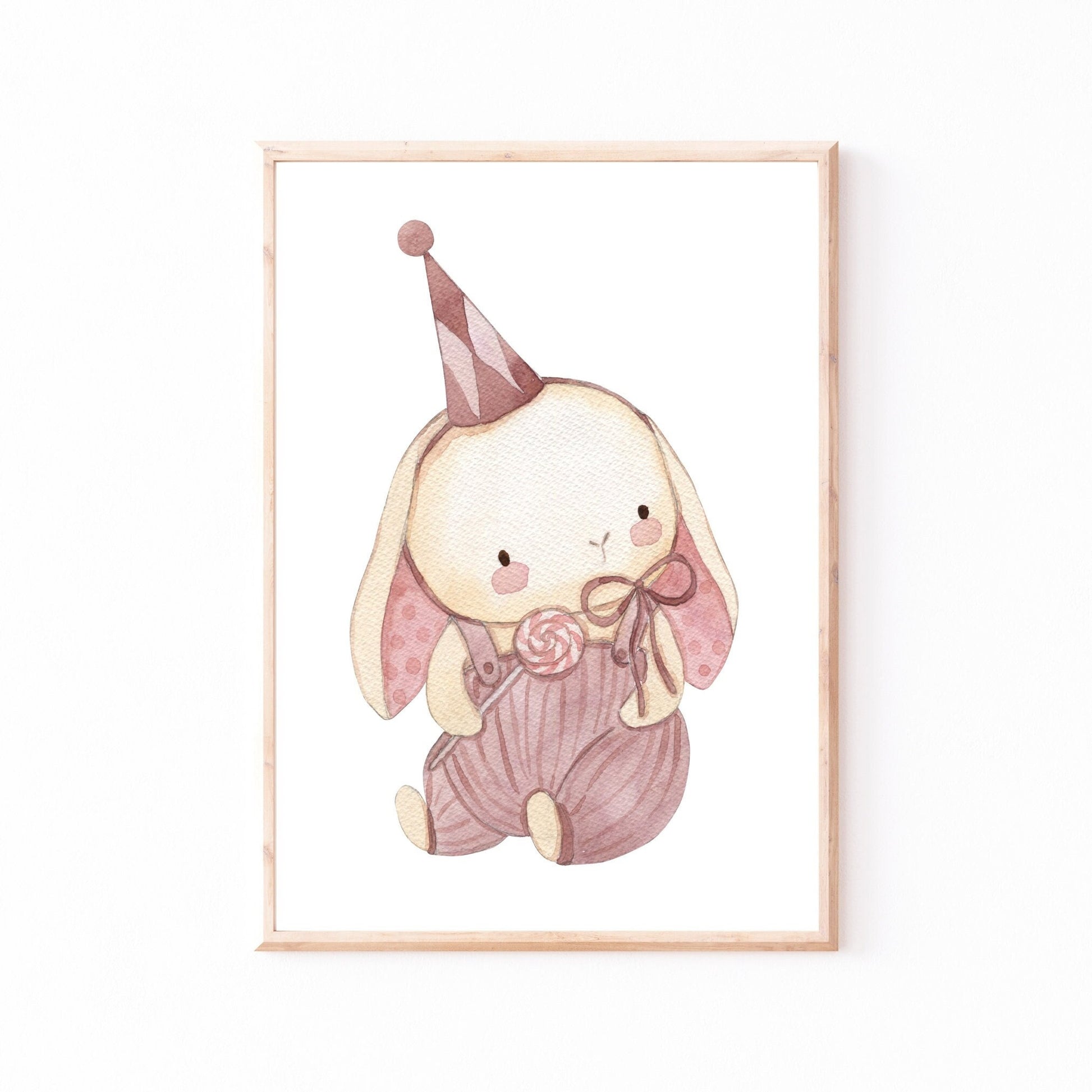 Poster Häschen A4 & A3: Ein handgemalter Aquarell Hase, ideal für das Kinderzimmer. Gedruckt auf hochwertigem, mattem 300g Naturpapier.