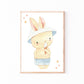 Poster Hase mit Eis A4 & A3 Aquarellillustration: Hasen mit Hut, der ein Eis hält, ideal als Kinderzimmerdeko oder als Geschenk. Gerahmt